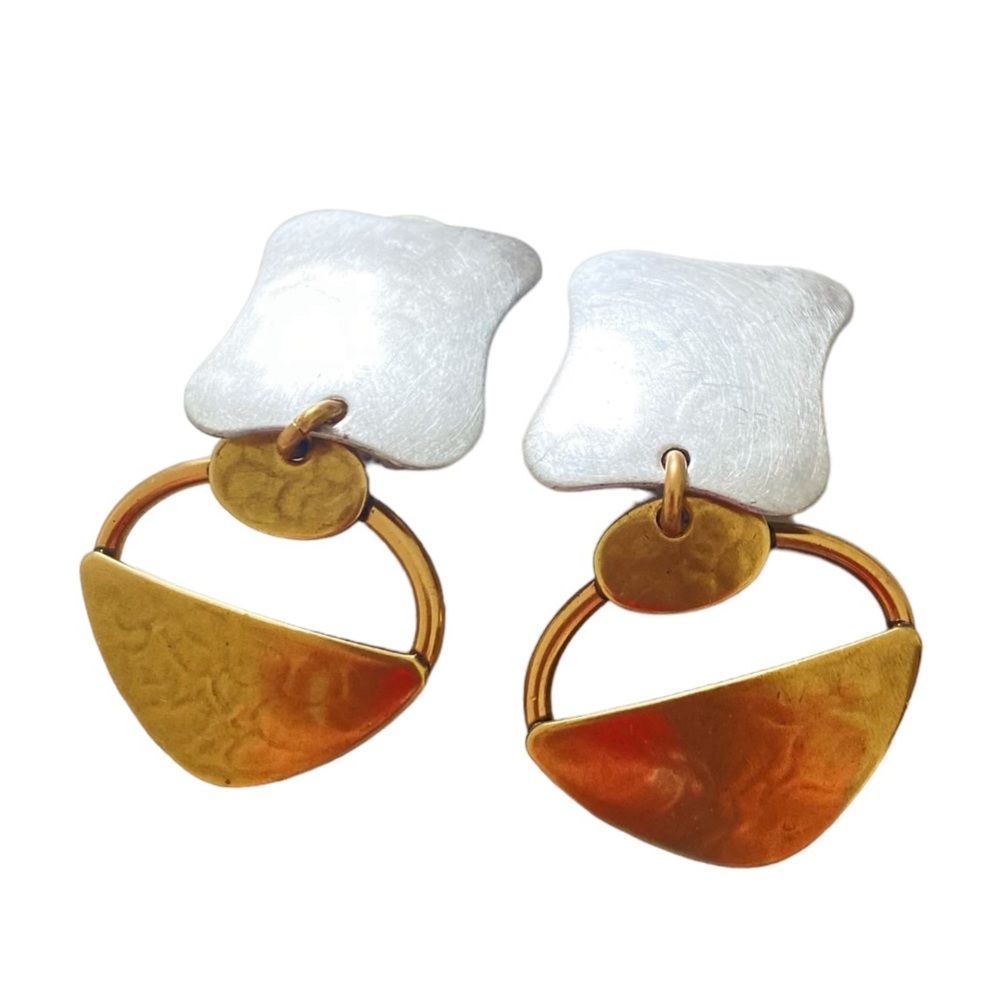 MB SF Marjorie Baer Mixed Metals Pierced Dangles Earrings Two Toned Metal